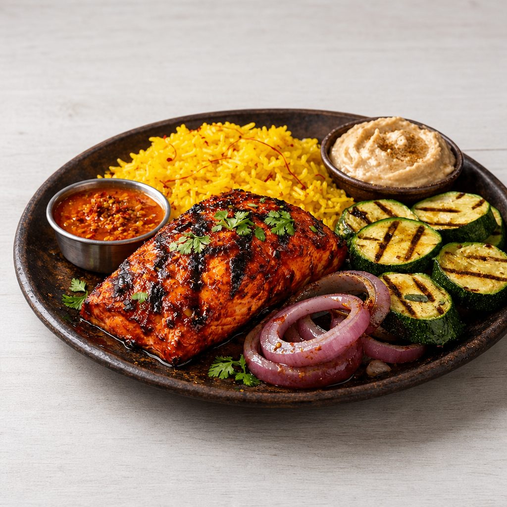 Tandoori Grilled Salmon”.