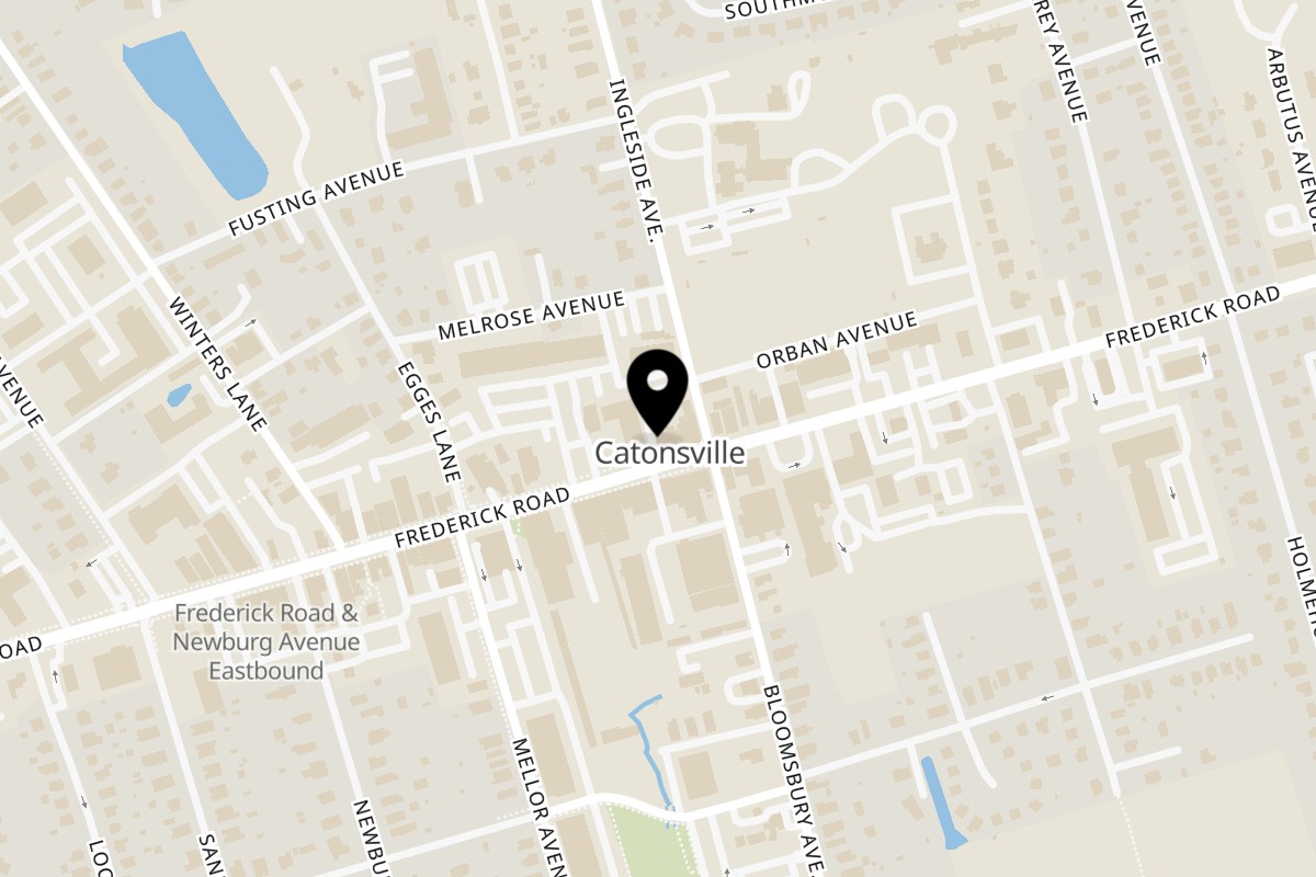 Map showing the location of Umami Global Bistro on 712 Frederick Rd in Catonsville
